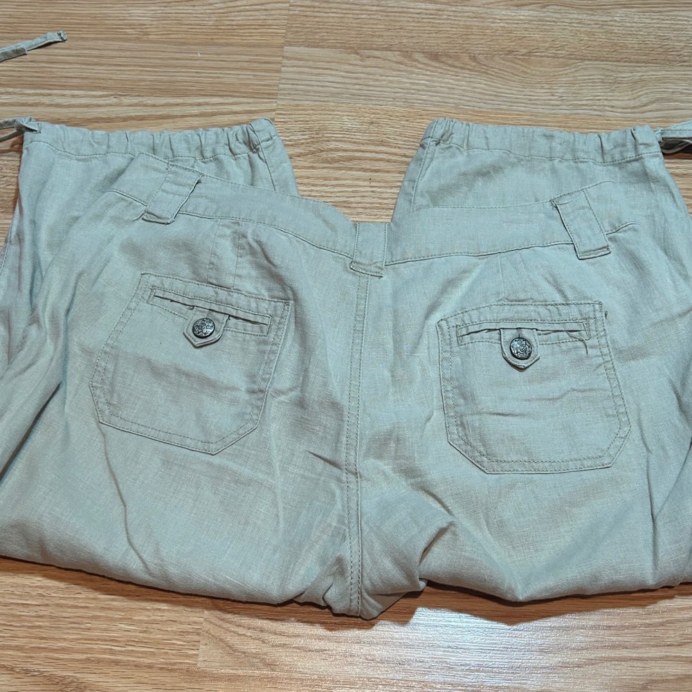Christopher & Banks Tan Linen Blend Cropped Capri Pants Drawstring Hem Size 10 - Picture 6 of 6